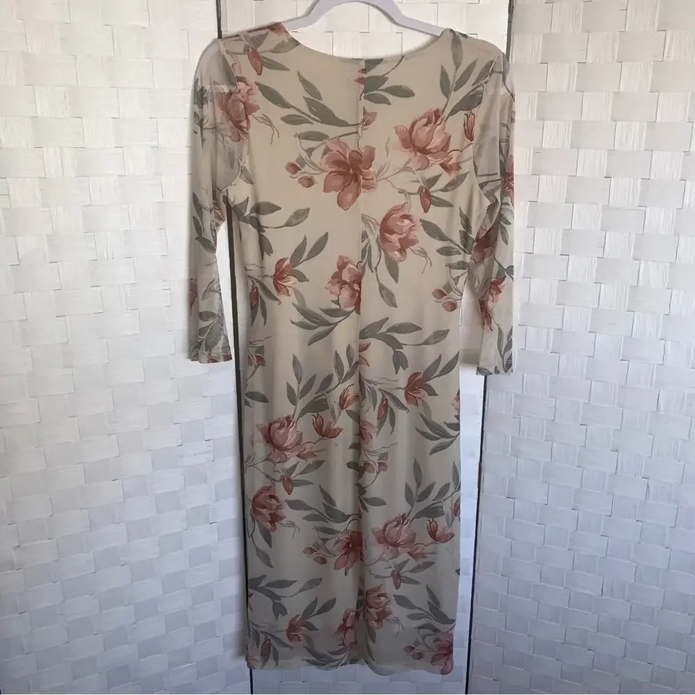 Kate And Lily Floral Midi Stretchy Mesh Overlay Sheath Dress Women’s Size 6 - Picture 9 of 9